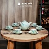  Bộ ấm chén bưởi lửa men trắng vẽ đào xanh 