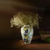  Bình hoa men màu họa tiết vẽ chim tu căng và hoa 