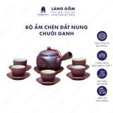  Bộ ấm chén dáng chuôi ganh khắc họa tiết hoa ban 