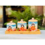  Set 3 hũ mứt kèm khay hàng thủ công vẽ tay nhiều họa tiết 