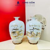  Bình hút lộc men trắng vẽ Thuyền Buồm Tài Lộc vàng 18k phong thủy 