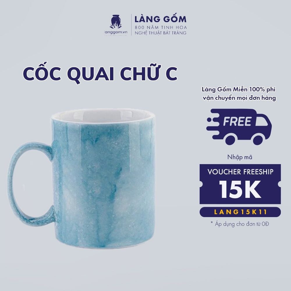  Cốc sứ vân đá tay cầm chữ C, dung tích 350ml 