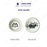  Bộ bát đĩa 11 món men trắng họa tiết hoa sen đen 