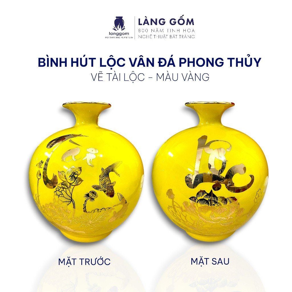  Bình hút lộc dáng cao màu vân đá phong thủy vẽ chỉ vàng 18k nhiều họa tiết - cao 22cm, 25cm 