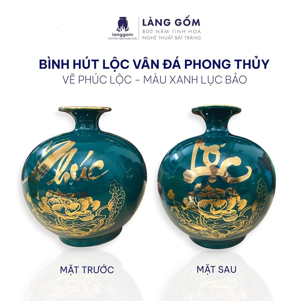  Bình hút lộc dáng cao màu trơn phong thủy vẽ chỉ vàng 18k nhiều họa tiết - cao 22cm, 25cm 