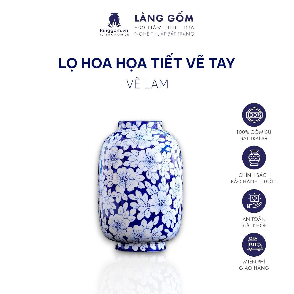  Lọ hoa men lam họa tiết vẽ tay (TH) 