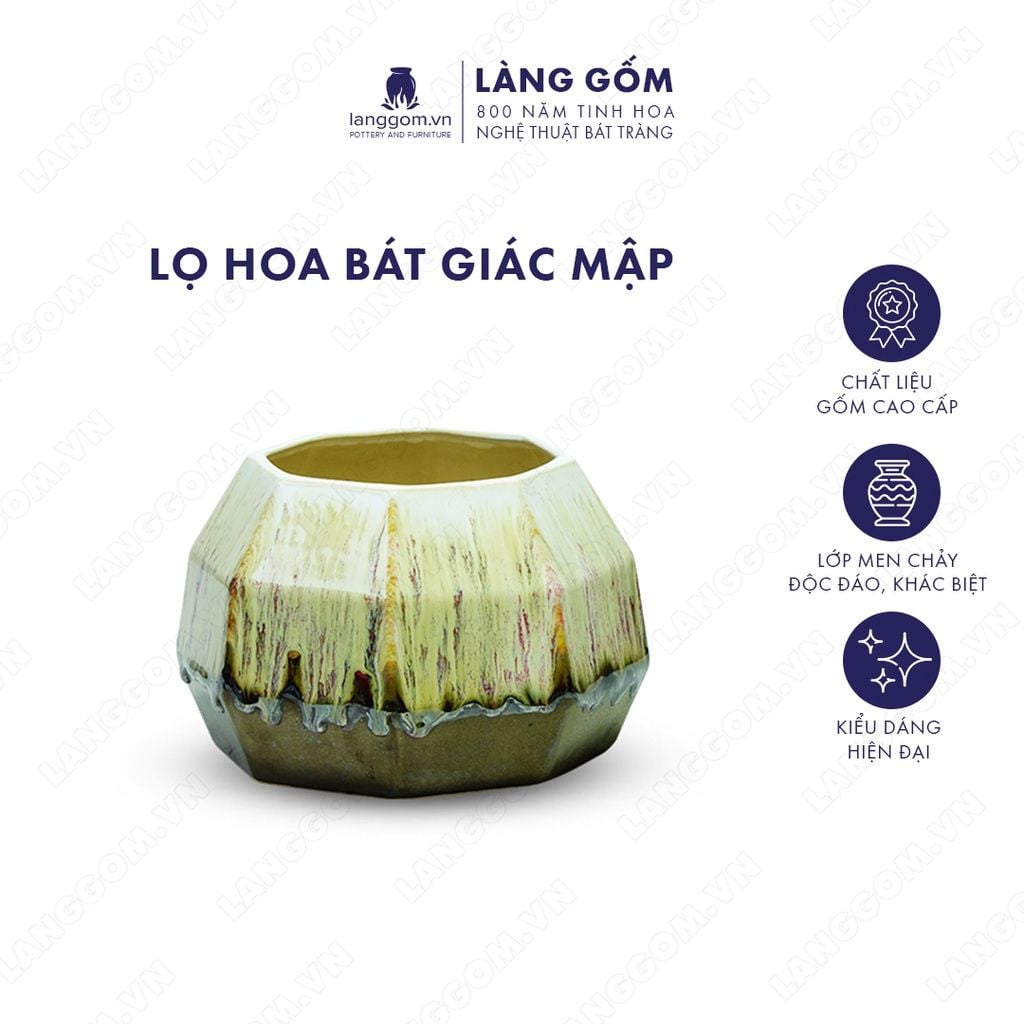  Bình hoa men chảy dáng bát giác mập 