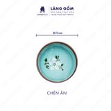  Bộ bát đĩa hoa mặt trời men xanh cổ hoa đào trắng 