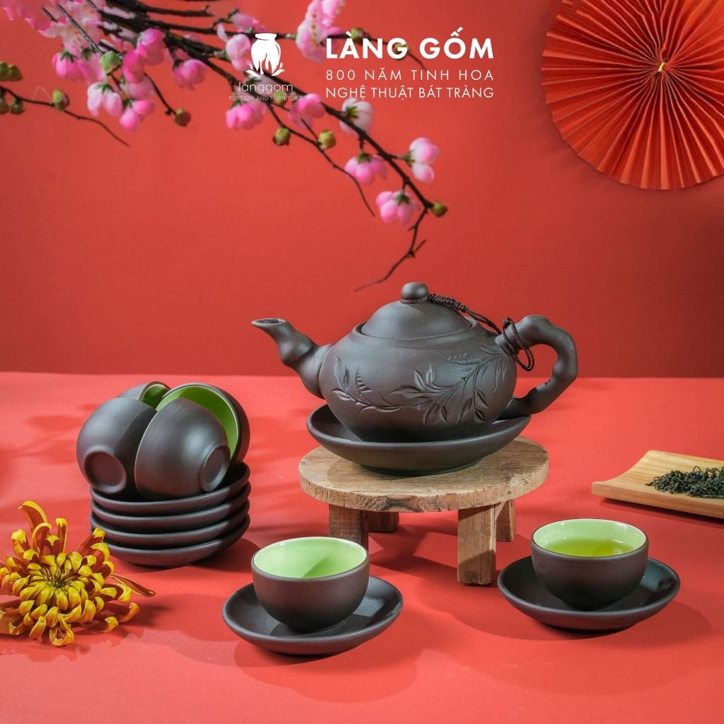  Bộ ấm chén đất nung kèm khay hoặc đĩa lót 