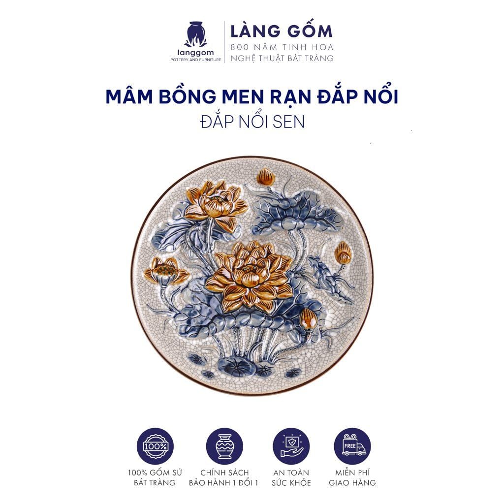  Mâm bồng men rạn đắp nổi (TH) 
