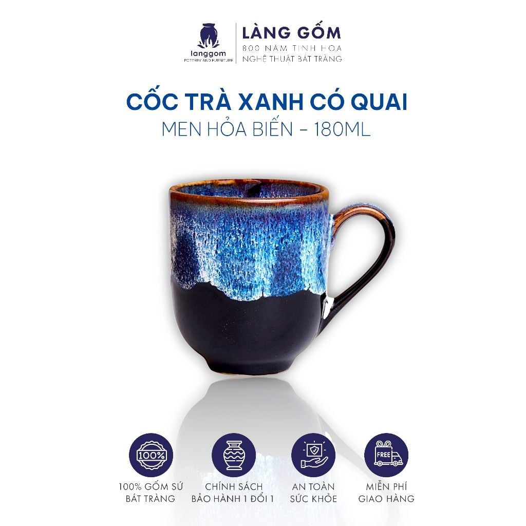  Cốc trà xanh có quai men hỏa biến dung tích 180ml 