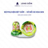  Bộ ấm chén phú quý vân đá Dệt gấm thêu hoa - vẽ nổi 3D hoa sen 