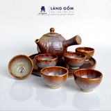  Bộ ấm chén quai chuôi men hỏa biến màu nâu trầm 