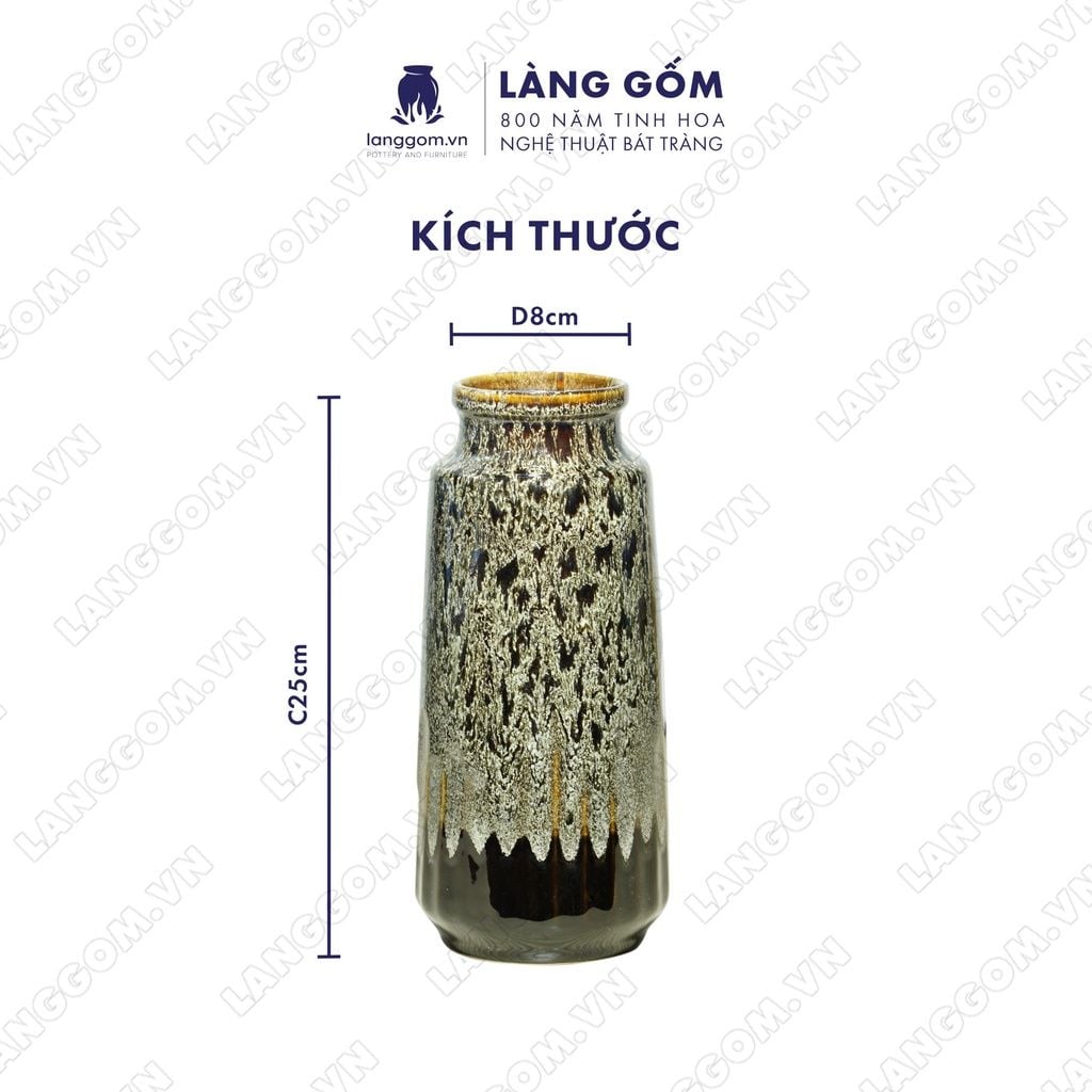  Bình hoa men hỏa biến dáng chai kẻ màu hổ phách đen 