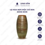  Bình hoa men hỏa biến dáng bom đại màu mộc chỉ đen 