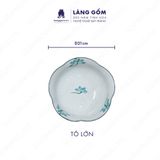  Bộ bát đĩa hoa mặt trời men trắng vẽ hoa sen xanh 