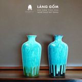  Bình hoa men hỏa biến dáng chai đại cổ nhỏ màu xanh đồng 
