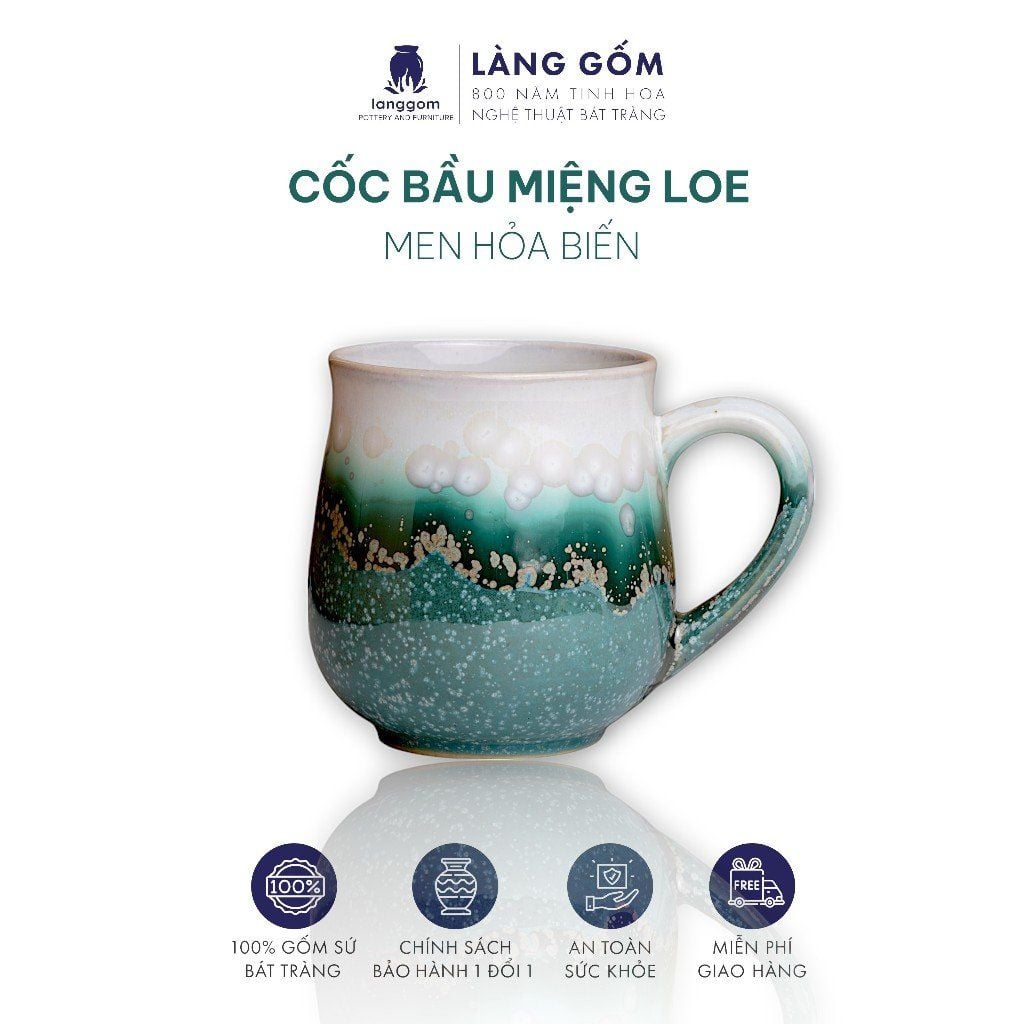  Cốc bầu miệng loe có quai (mug cup) 400ml men hỏa biến 