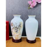  Lọ hoa men trắng vàng kim vẽ sen chuồn, sen xanh 