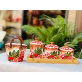  Set 3 hũ mứt kèm khay hàng thủ công vẽ tay nhiều họa tiết 
