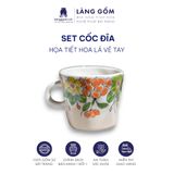  Bộ cốc đĩa lót oval họa tiết vẽ hoa lá 