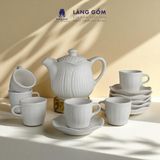  Bộ ấm chén uống trà men tuyết trắng dáng Hoa sen kèm đĩa lá sen - dung tích 750ml 