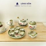  Bộ ấm chén vẽ tay quai chuôi vẽ tay nhiều họa tiết kèm khay tròn 