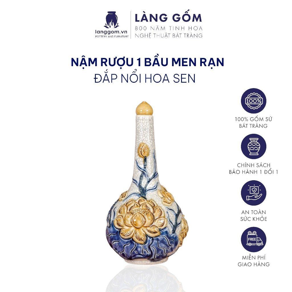  Nậm rượu thờ cúng 1 bầu men rạn đắp nổi 