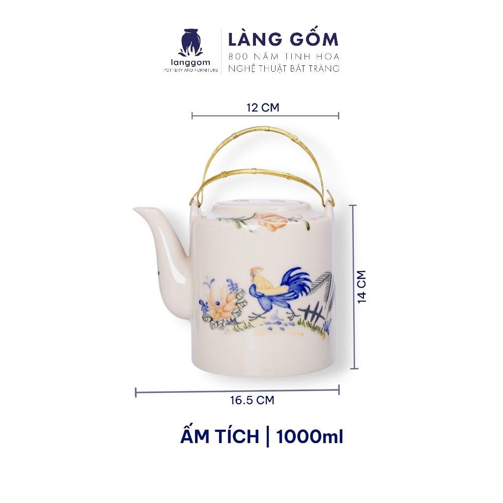  Bộ ấm tích Sắc màu thôn quê men kem vẽ gà trống 