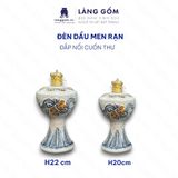  Đèn thờ cúng, đèn dầu để bàn thờ gia tiên - Bộ đồ thờ men rạn đắp nổi tinh xảo 