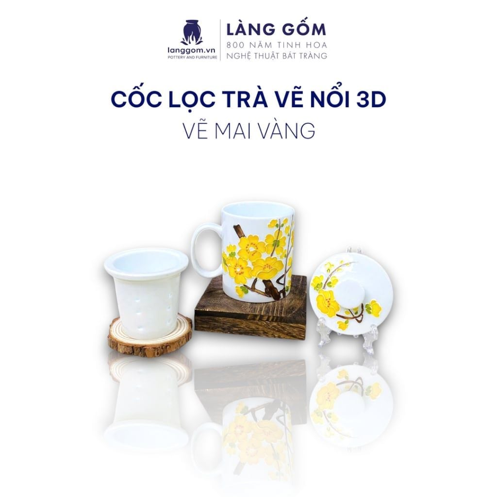  Cốc lọc trà vẽ nổi 3D vẽ tay thủ công cao cấp, dung tích 330ml 