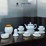  Bộ ấm chén Vinh Hoa Phú Quý màu vân đá vẽ nổi hoa đào trắng 