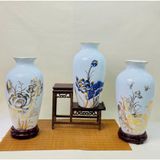  Lọ hoa men trắng vàng kim vẽ sen chuồn, sen xanh 