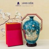  Bình hút lộc vân đá vẽ nổi Thuyền Buồm Tài Lộc vàng 18k phong thủy 