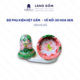  Bộ ấm chén phú quý vân đá Dệt gấm thêu hoa - vẽ nổi 3D hoa sen 