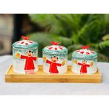  Set 3 hũ mứt kèm khay hàng thủ công vẽ tay nhiều họa tiết 