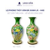  Lục bình phong thủy vân đá vẽ tay dệt gấm thêu hoa - Vẽ nổi 3D chim công hoa đào 