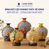  Bình Hút Lộc Đắp Nổi Vàng Kim Công Đào Đuôi Xòe - Bình Tụ Lộc Phong Thủy Quà Tặng Cao Cấp 