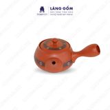  Ấm trà đất nung vẽ hoa ban quai chuôi màu đỏ họa tiết ganh 