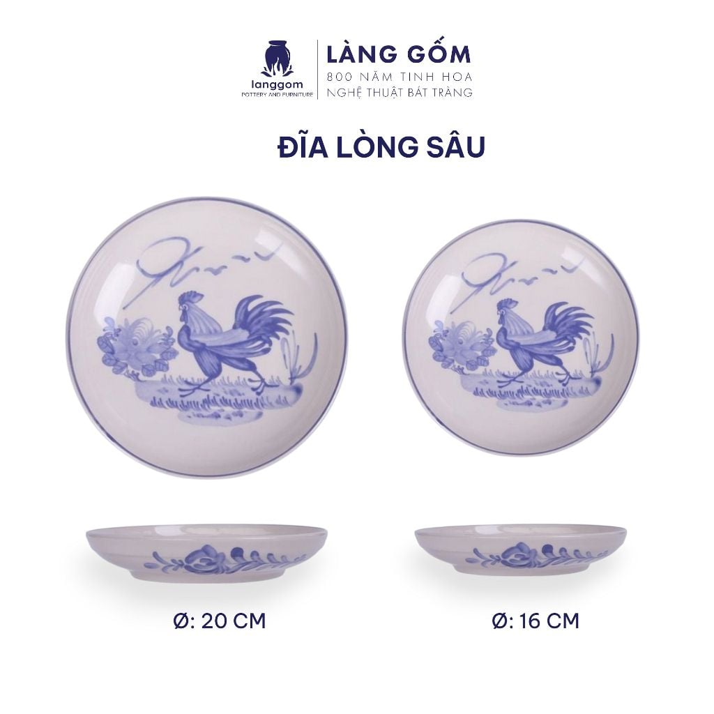  Bộ bàn ăn Thôn quê men lam, họa tiết vẽ gà trống 