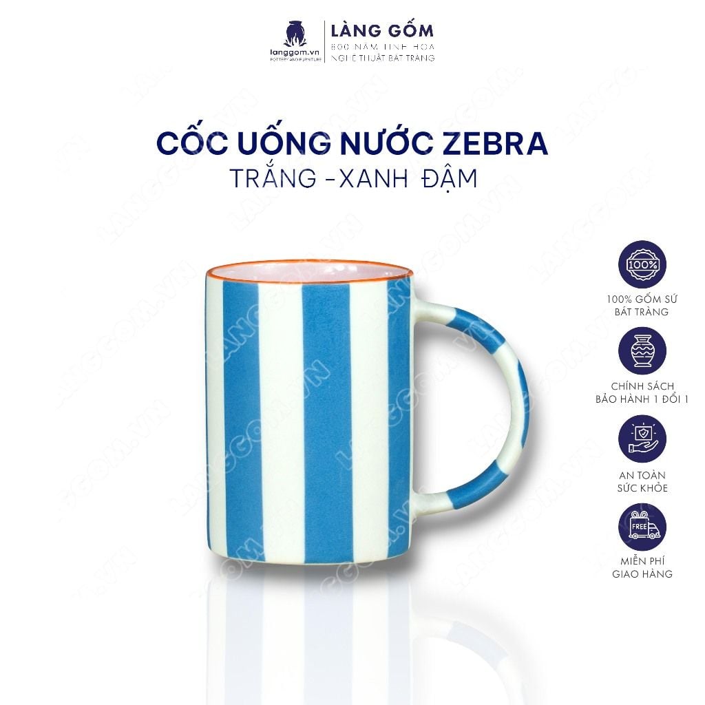  Cốc sứ cao cấp có quai Zebra, kiểu kẻ sọc, dung tích 500ml 