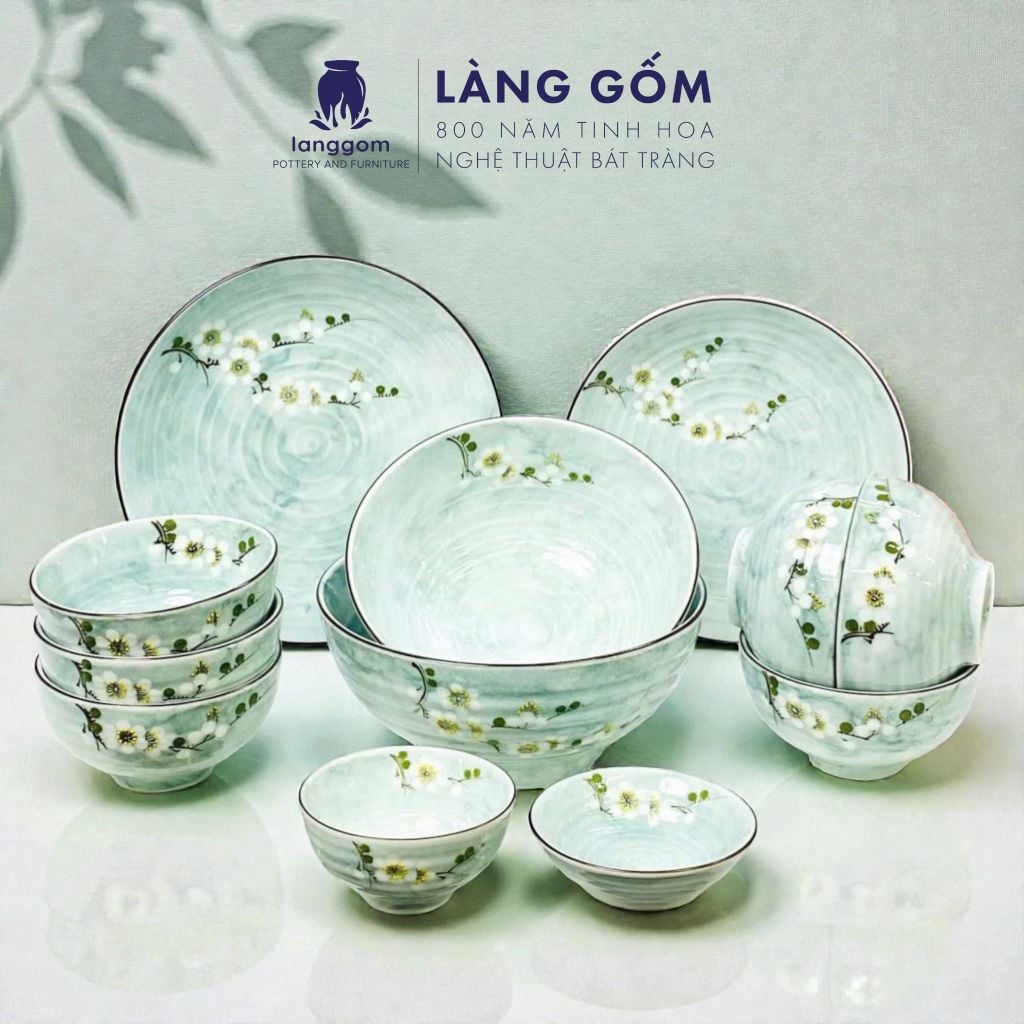  Bộ bàn ăn Bát Tràng màu vân đá 