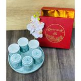  Bộ cốc gốm sứ - Ly sứ uống trà, uống nước kèm khay tròn - Bộ cốc đĩa vân đá nhiều màu cao cấp - Gốm sứ Bát Tràng 