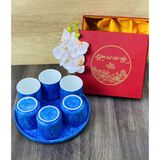  Bộ cốc gốm sứ - Ly sứ uống trà, uống nước kèm khay tròn - Bộ cốc đĩa vân đá nhiều màu cao cấp - Gốm sứ Bát Tràng 