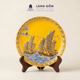  Đĩa Trang Trí Phong Thủy 05 Màu Men Ngũ Hành - Đắp Nổi Thuận Buồm Xuôi Gió Dát Vàng 18K - Quà Tặng Gốm Bát Tràng Cao Cấp 