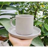  Cốc ly sứ gốm có quai men mờ kiểu mohem cùng đĩa lót 