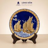  Đĩa Trang Trí Phong Thủy 05 Màu Men Ngũ Hành - Đắp Nổi Thuận Buồm Xuôi Gió Dát Vàng 18K - Quà Tặng Gốm Bát Tràng Cao Cấp 