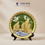  Đĩa Trang Trí Phong Thủy 05 Màu Men Ngũ Hành - Đắp Nổi Thuận Buồm Xuôi Gió Dát Vàng 18K - Quà Tặng Gốm Bát Tràng Cao Cấp 