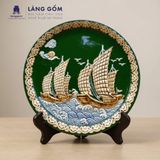  Đĩa Trang Trí Phong Thủy 05 Màu Men Ngũ Hành - Đắp Nổi Thuận Buồm Xuôi Gió Dát Vàng 18K - Quà Tặng Gốm Bát Tràng Cao Cấp 