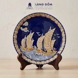  Đĩa Trang Trí Phong Thủy 05 Màu Men Ngũ Hành - Đắp Nổi Thuận Buồm Xuôi Gió Dát Vàng 18K - Quà Tặng Gốm Bát Tràng Cao Cấp 